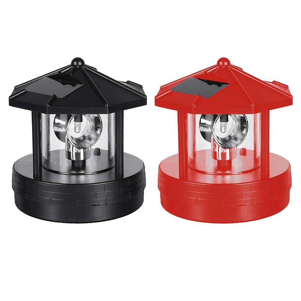 Rotating Solar Lighthouse Light Outdoor Garden Lawn Lamp with 2 Panels I403526