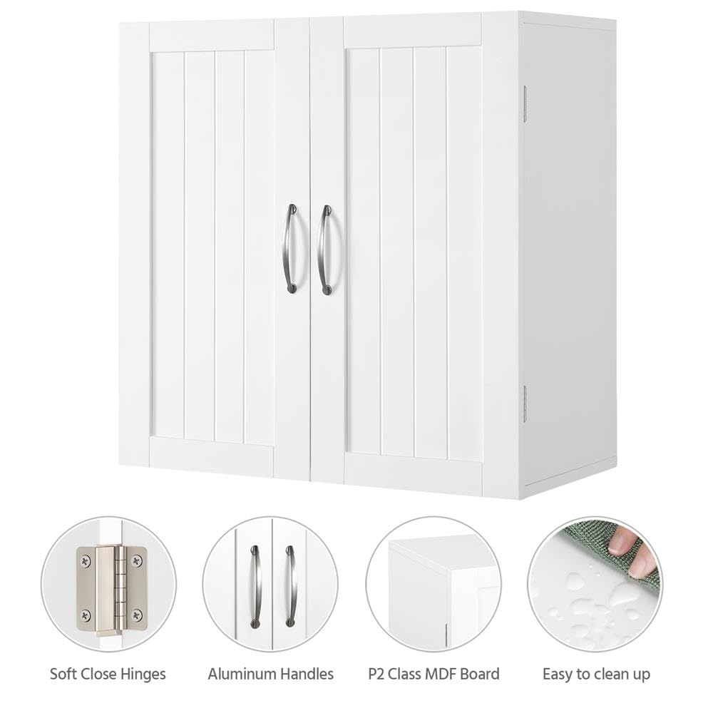 Wall Mounted White Bathroom Storage Cabinet with Doors D4378