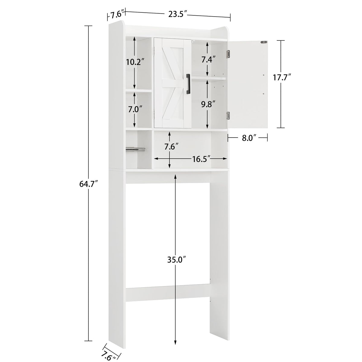 Over The Toilet Storage Cabinet with 4 Open Shelves and Adjustable Shelf, White P2970