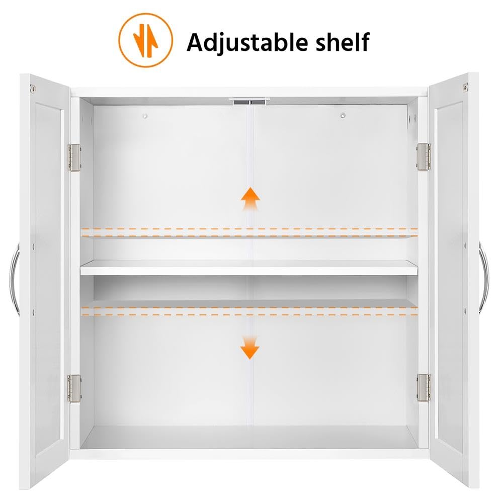 Wall Mounted White Bathroom Storage Cabinet with Doors D4378