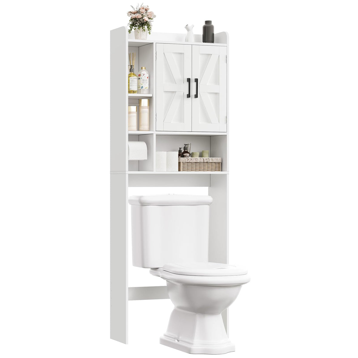 Over The Toilet Storage Cabinet with 4 Open Shelves and Adjustable Shelf, White P2970