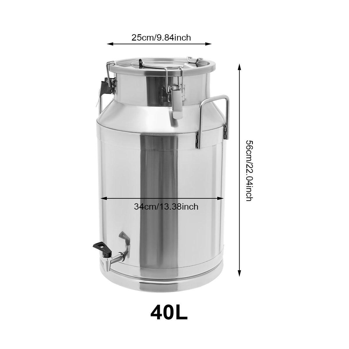 10 Gal Stainless Steel Milk Can Bucket with Faucet and Lid R26982