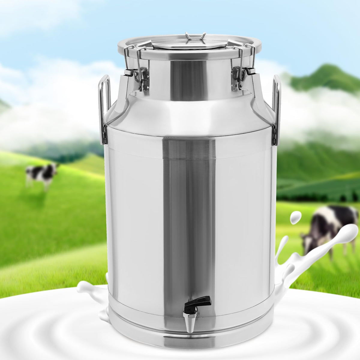 10 Gal Stainless Steel Milk Can Bucket with Faucet and Lid R26982