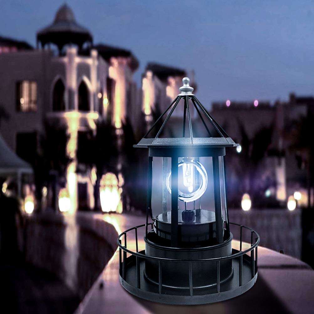 Solar Powered Rotating Lighthouse Light Black J50153