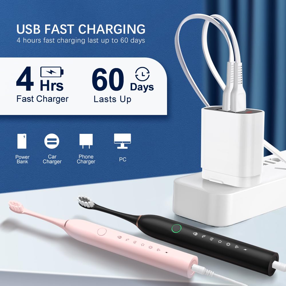 2 Pack Rechargeable Electric Toothbrushes with 8 Brush Heads L65734