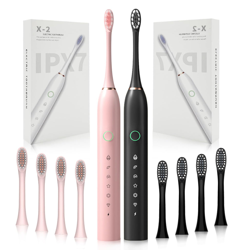 2 Pack Rechargeable Electric Toothbrushes with 8 Brush Heads L65734