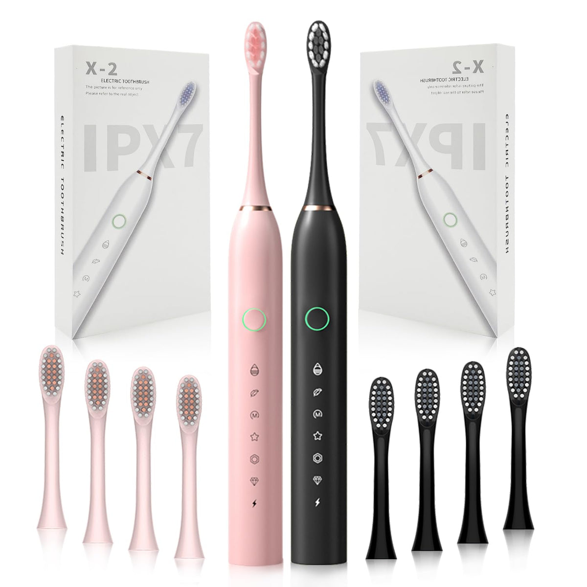 2 Pack Rechargeable Electric Toothbrushes with 8 Brush Heads L65734