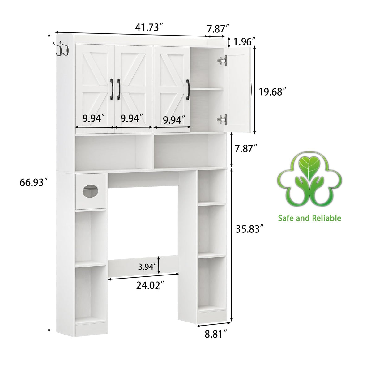 White Over The Toilet Storage Cabinet with 4 Doors V925