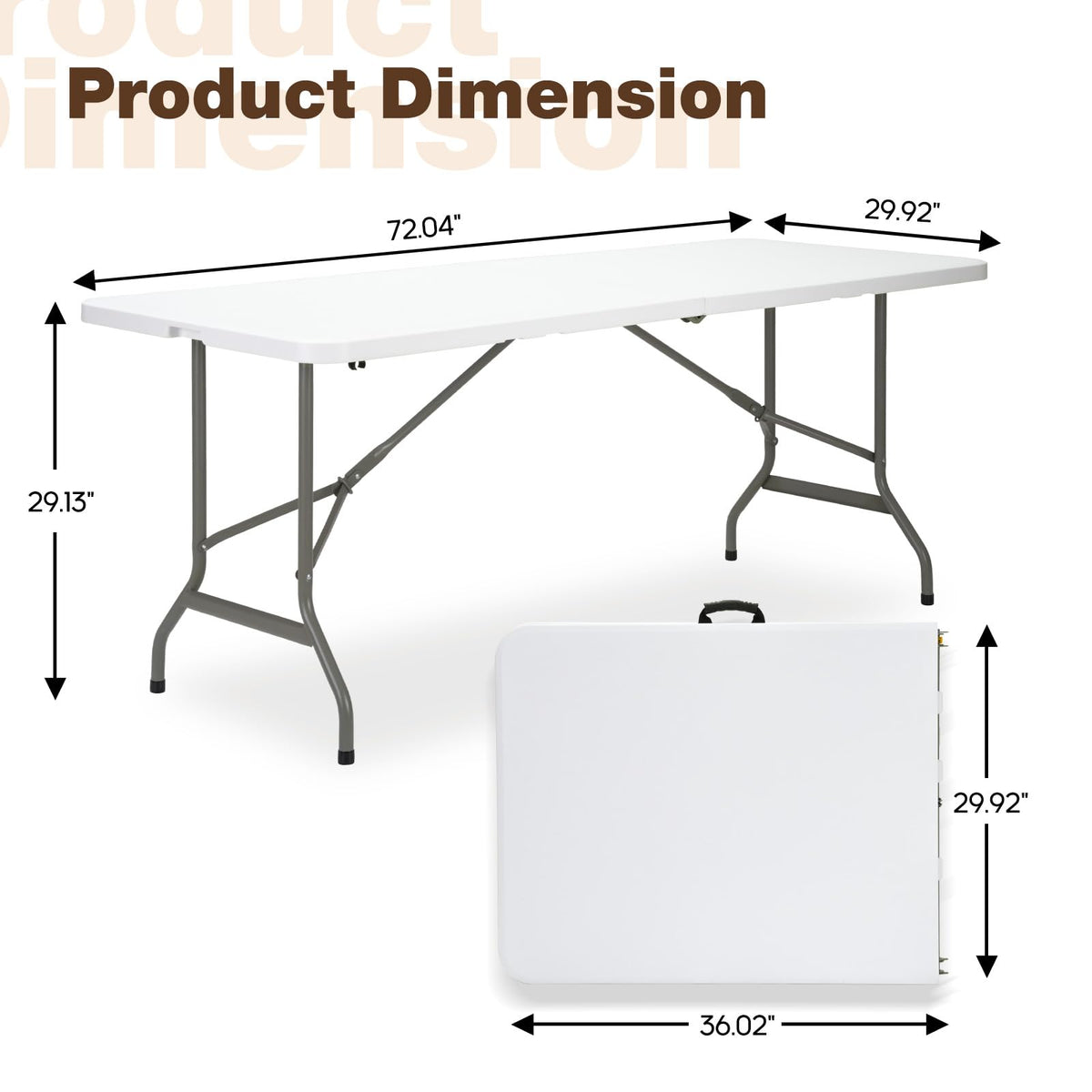 Folding Table 6ft Heavy-Duty 500lbs HDPE Steel White W46235