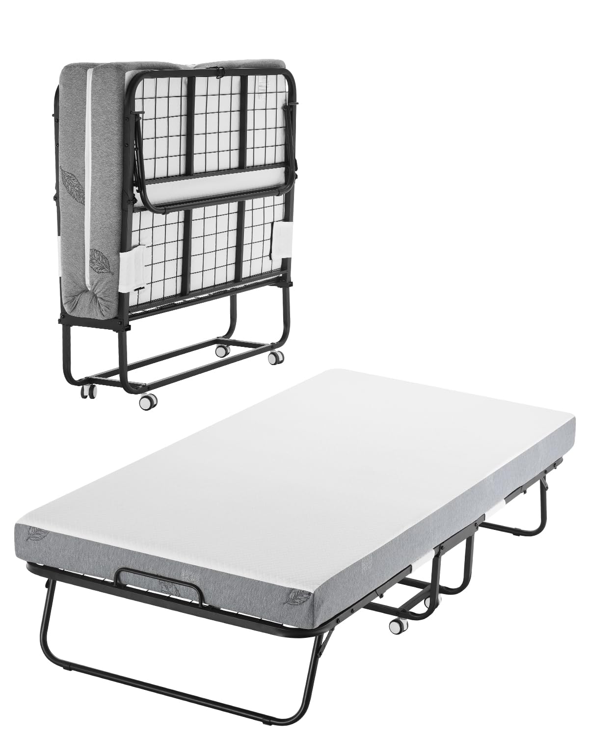 White Twin Size Folding Bed with 5 in Memory Foam Mattress X3413