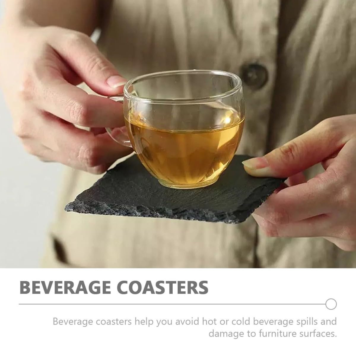 Black Natural Stone Cup Coaster Set O5232
