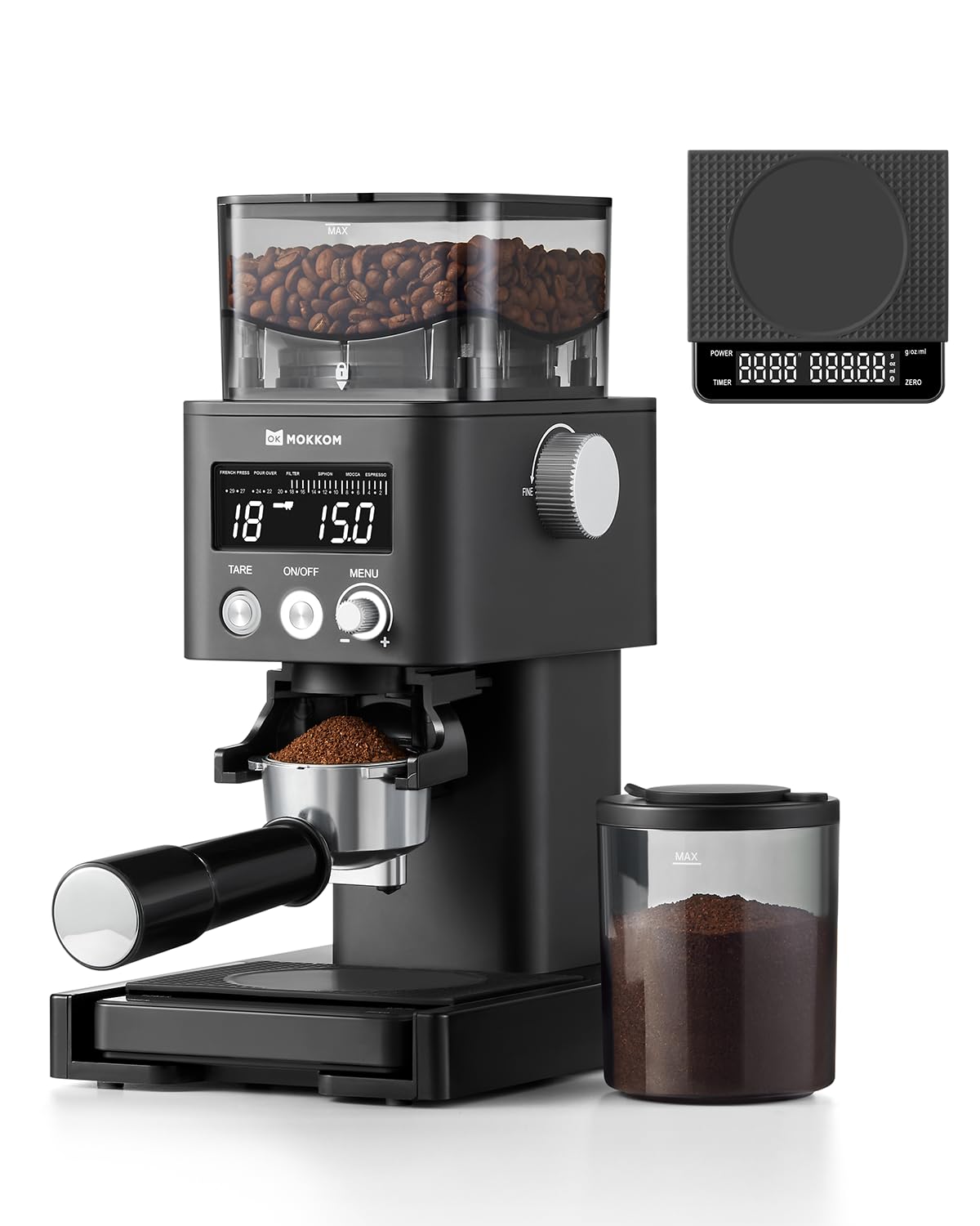 Conical Burr Coffee Grinder with Scale, 31 Grind Settings, Stainless Steel, Black S326