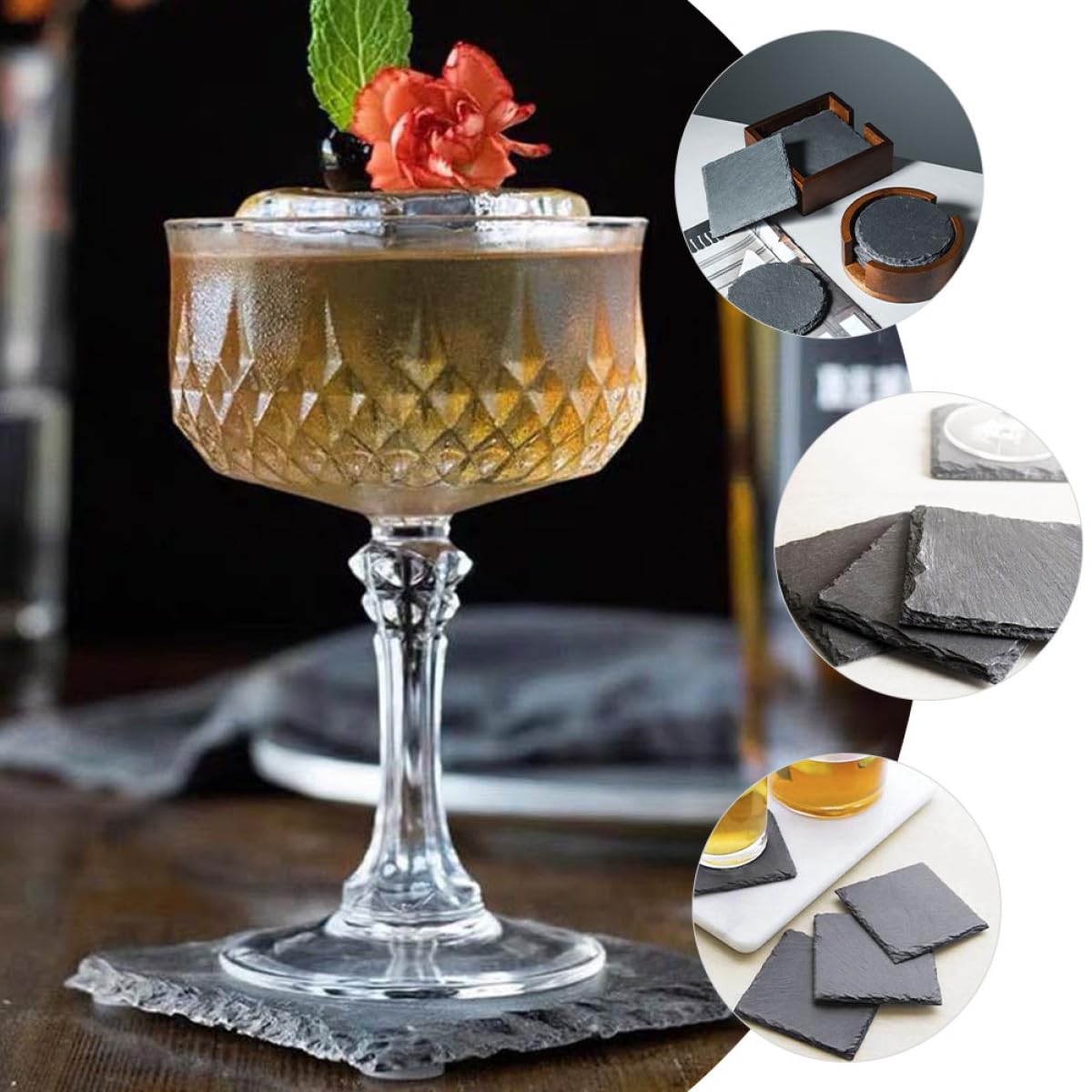 Black Natural Stone Cup Coaster Set O5232