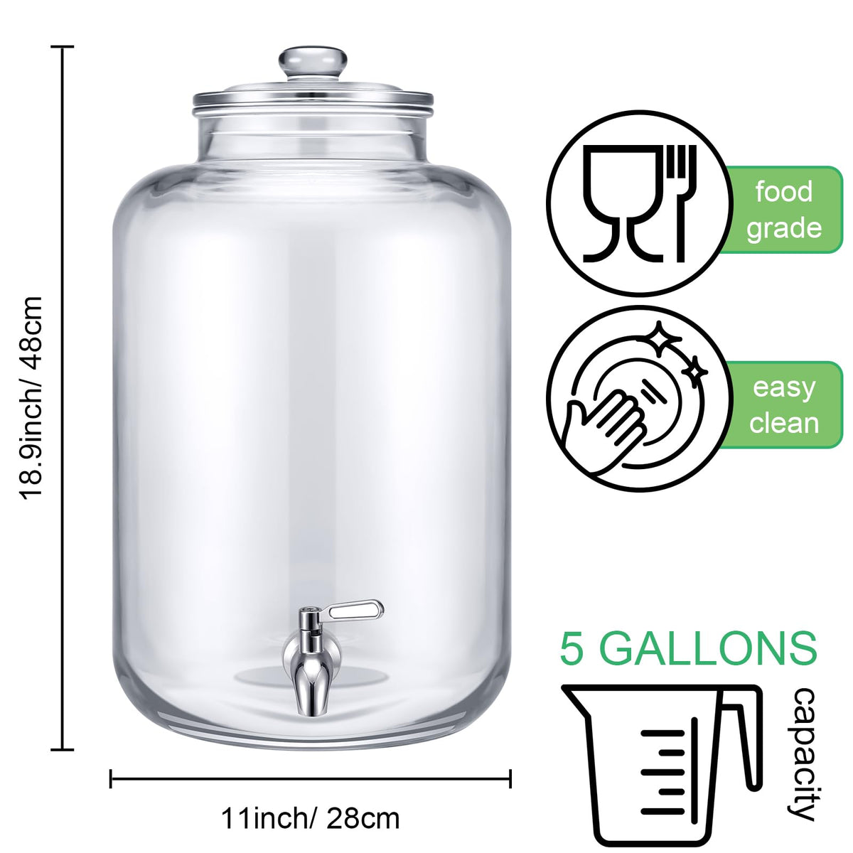 5 Gallon Glass Beverage Dispenser with Lid W6029