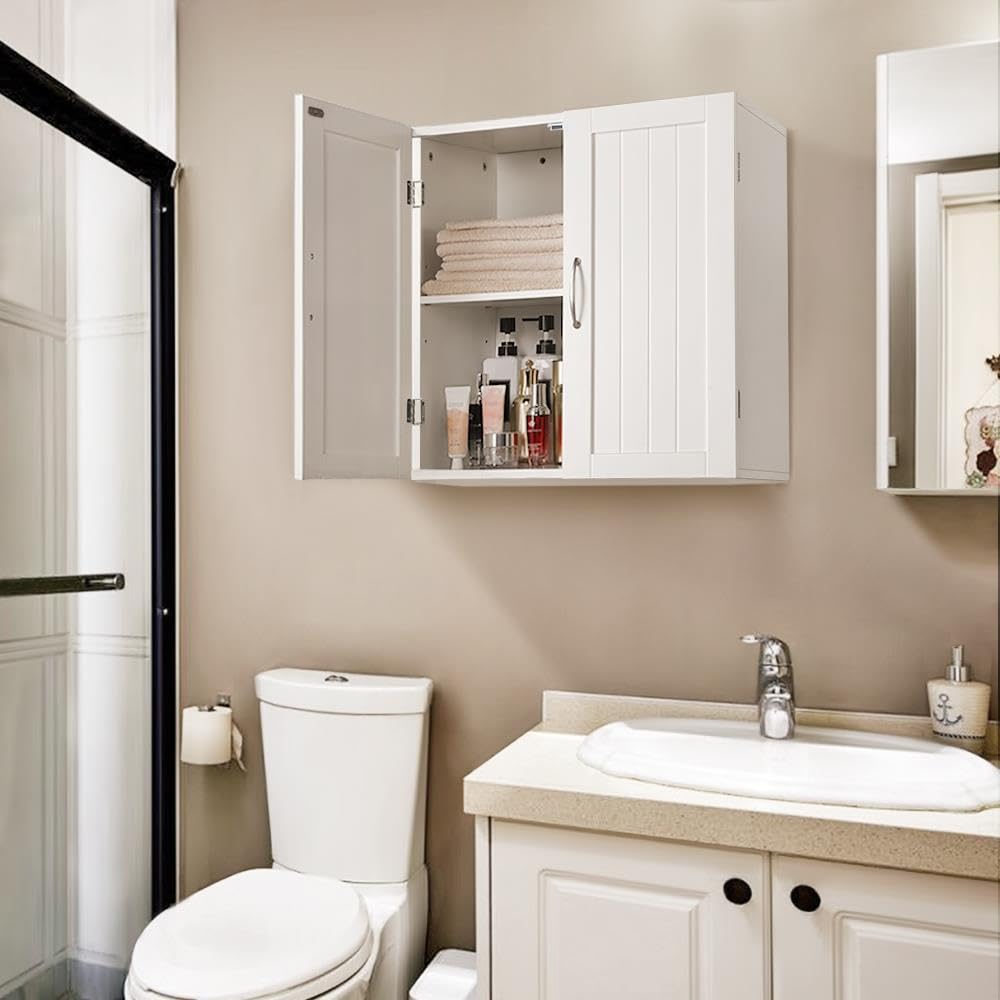 Wall Mounted White Bathroom Storage Cabinet with Doors D4378