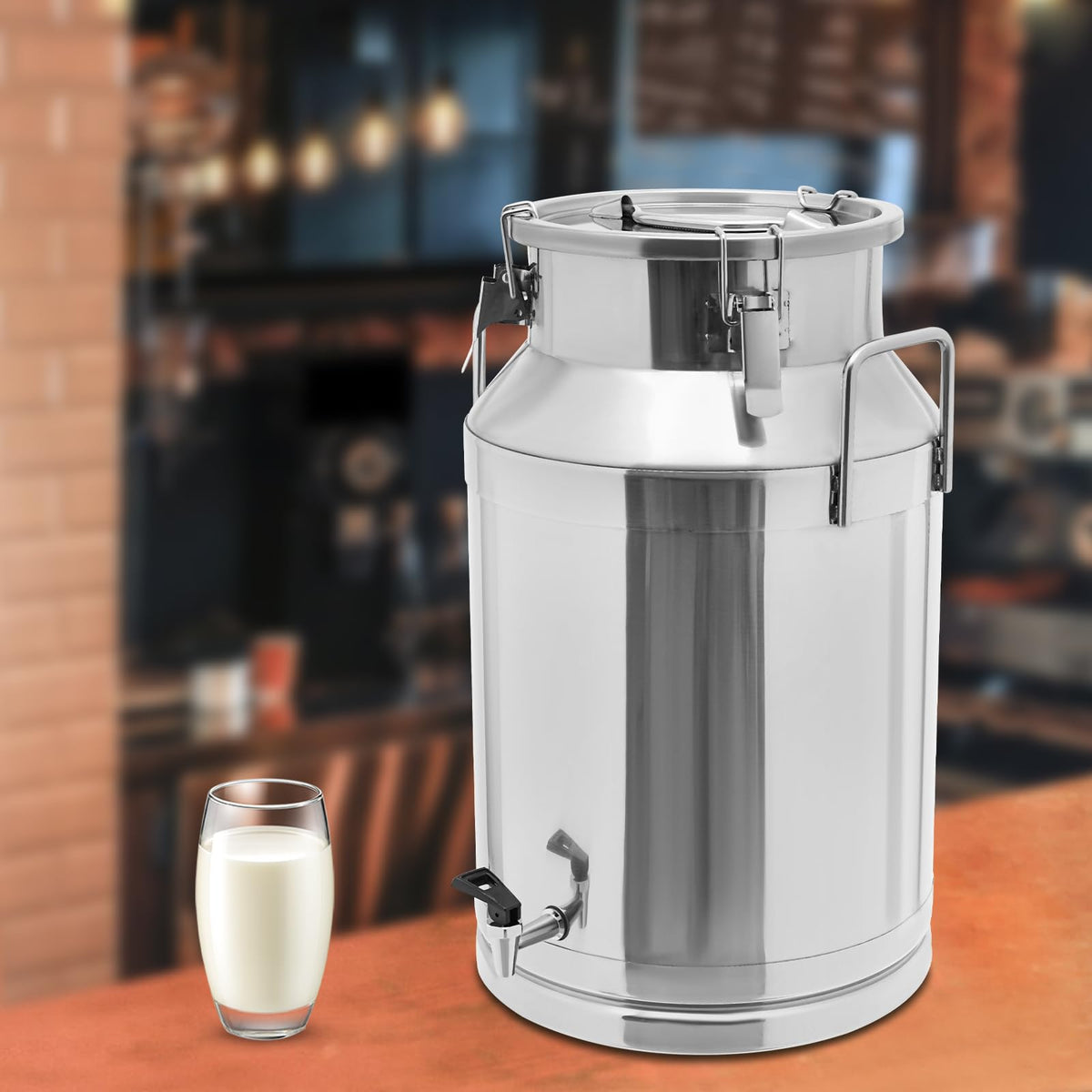 10 Gal Stainless Steel Milk Can Bucket with Faucet and Lid R26982