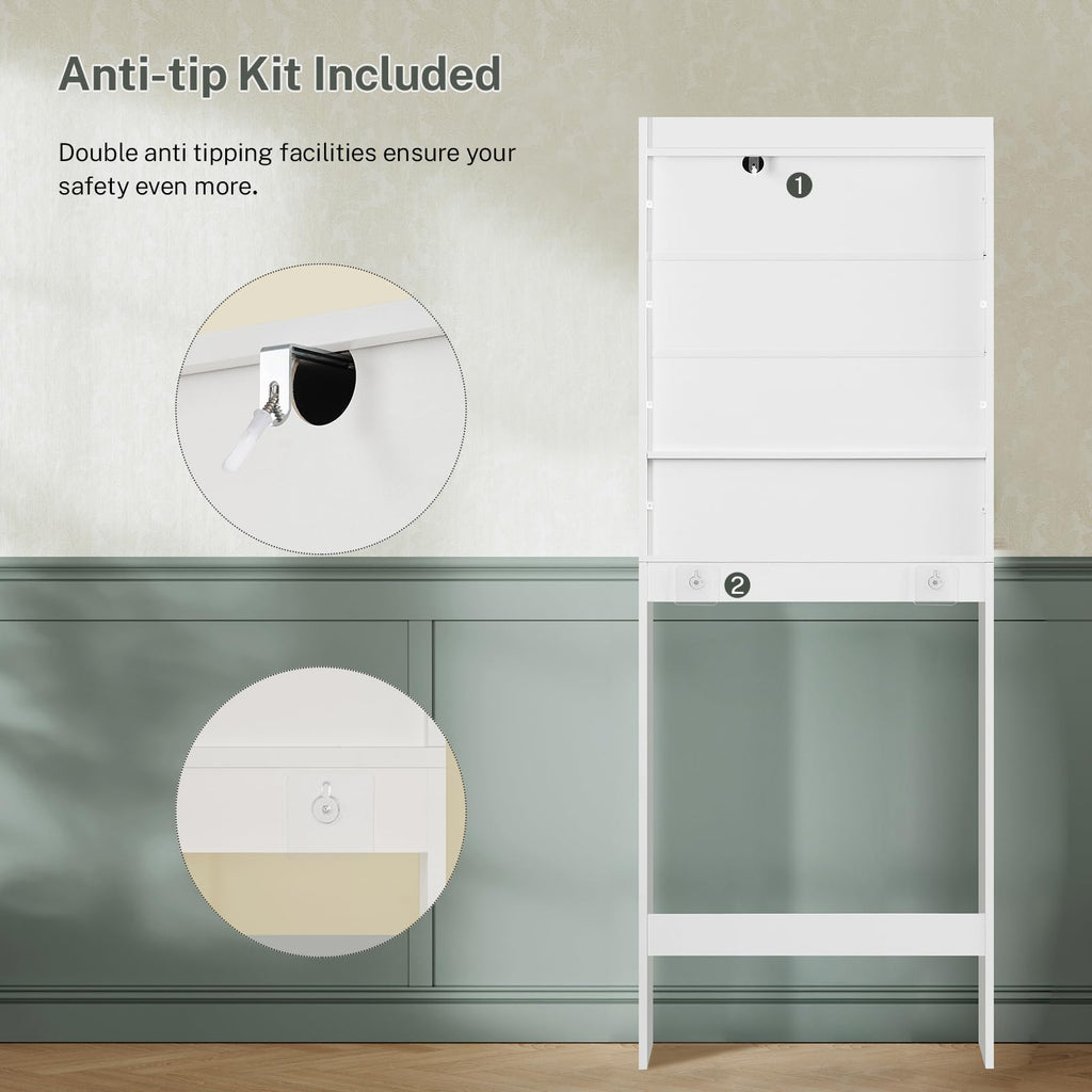 Over The Toilet Storage Cabinet with 4 Open Shelves and Adjustable Shelf, White P2970