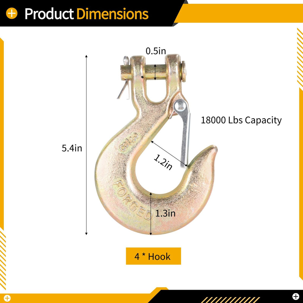 4-Pack 3/8-Inch Grade 70 Forged Steel Clevis Slip Hooks 18,000 Lbs Capacity I620