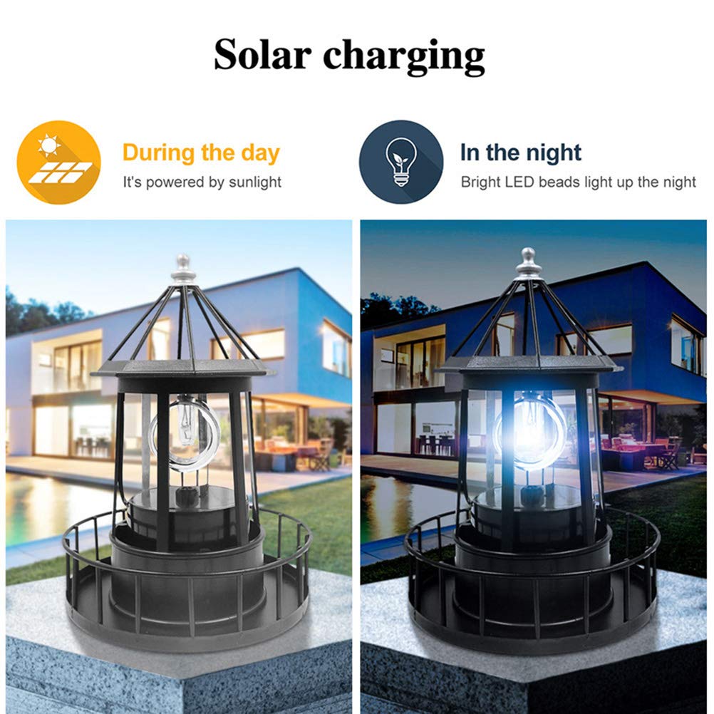 Solar Powered Rotating Lighthouse Light Black J50153