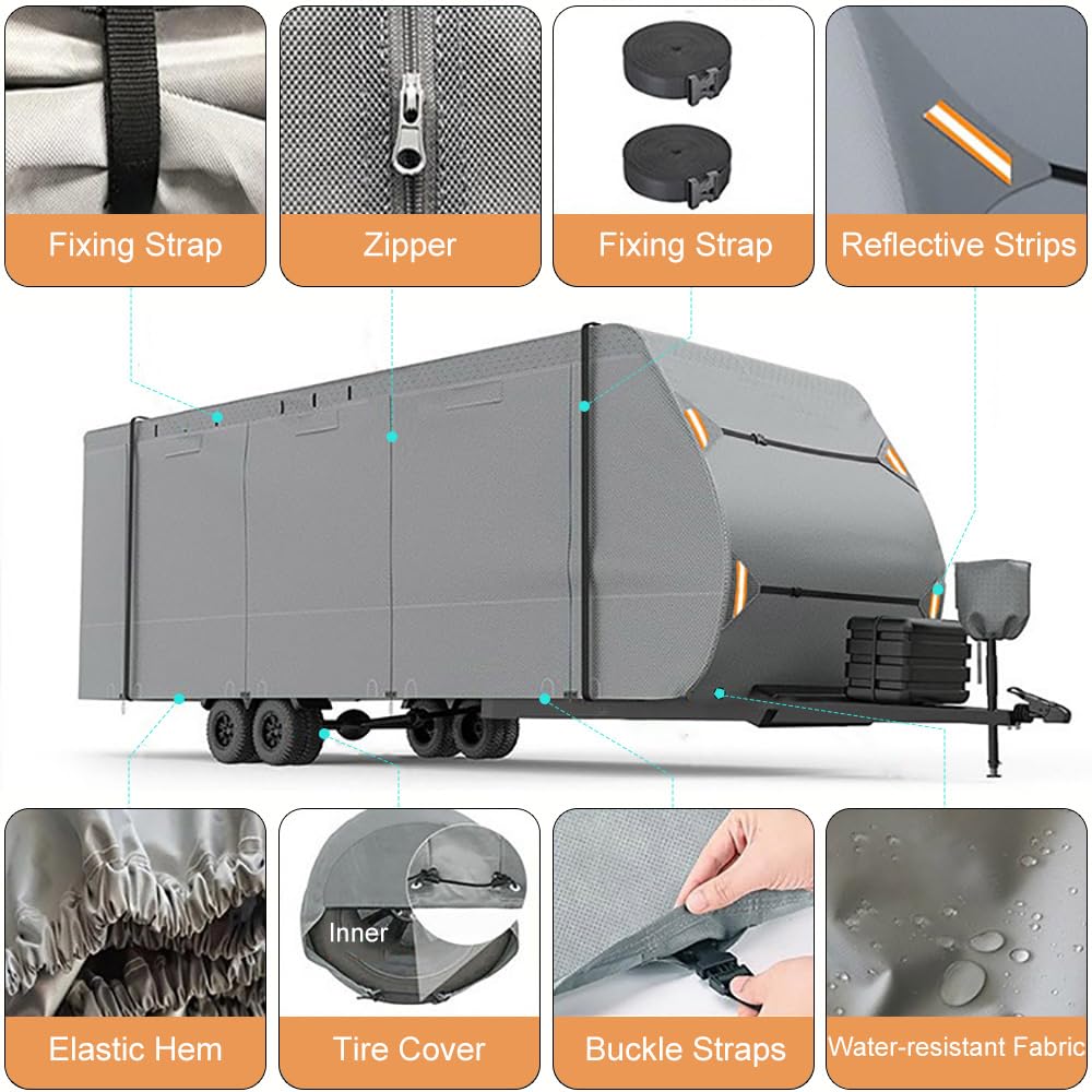 Waterproof 420D Travel Trailer Cover with Adjustable Straps A86276