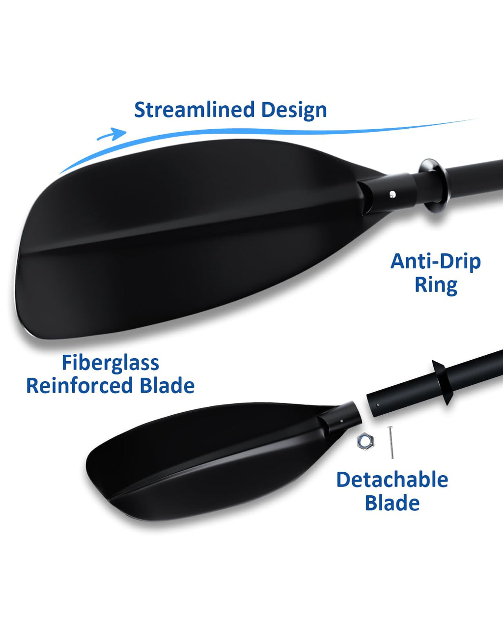 Adjustable Kayak Paddle 62–87 Inches Stainless Steel Fiberglass Non-Slip Grip with Carry Bag H6396