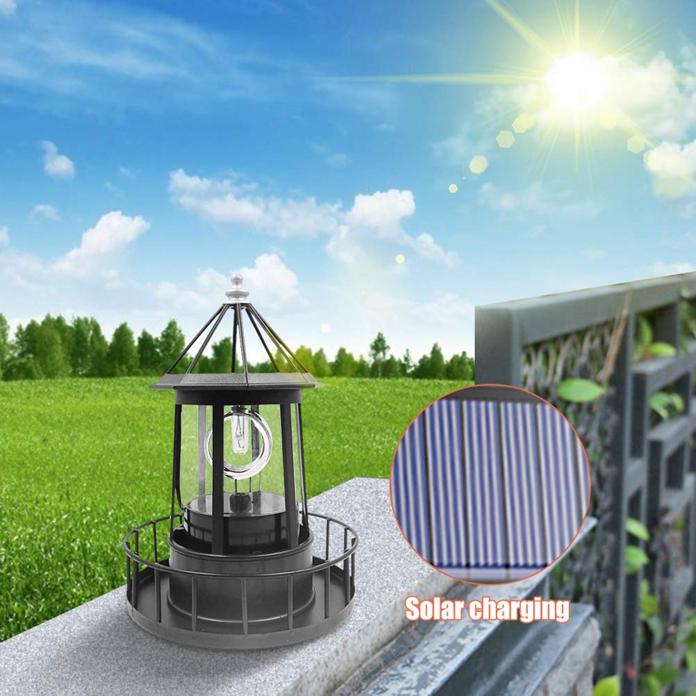 Solar Powered Rotating Lighthouse Light Black J50153
