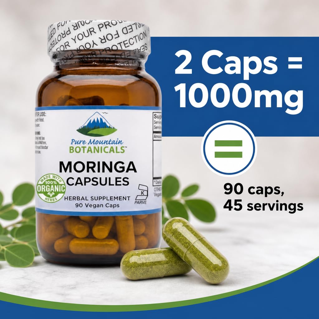 Organic Moringa Oleifera 1000mg 90 Count Vegan Supplement T2231