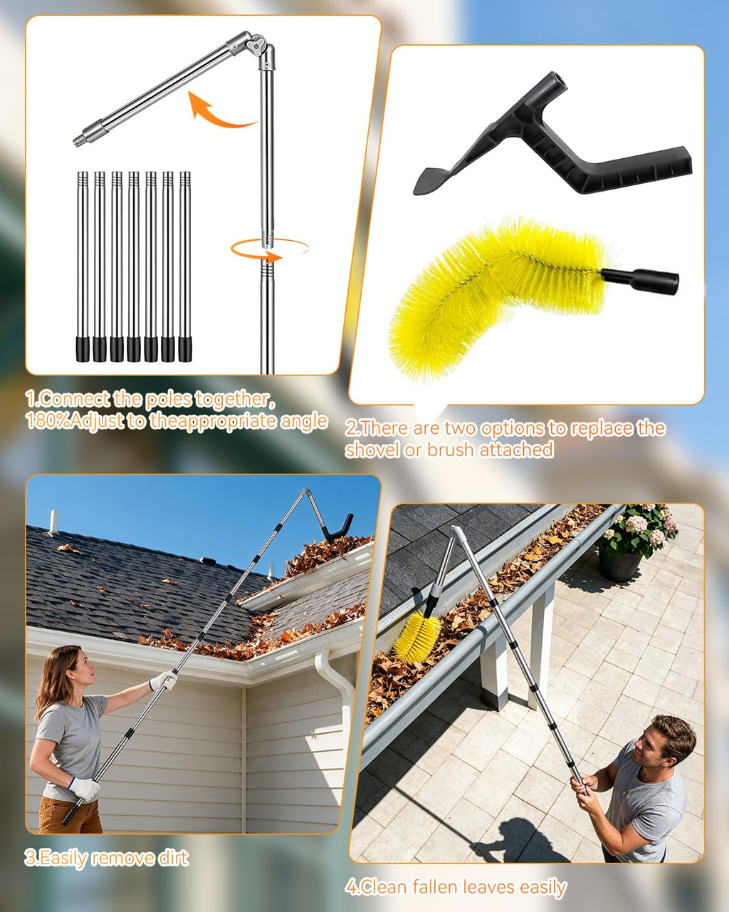 13FT Adjustable Gutter Cleaning Tool Kit with Brush Head J75675