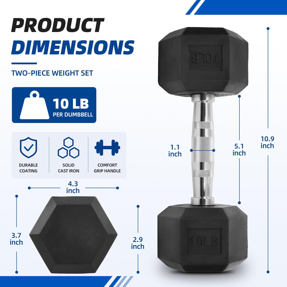 Rubber Coated Hex Dumbbells D86977