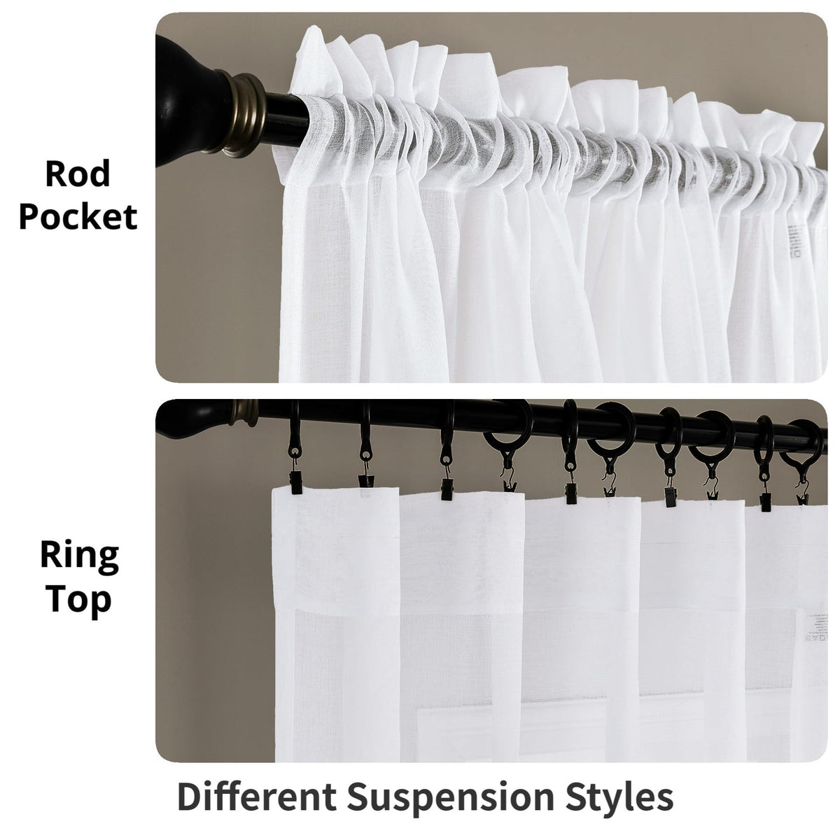 White 95 Inches Long Rod Pocket Sheer Curtains Set of 2 F4138