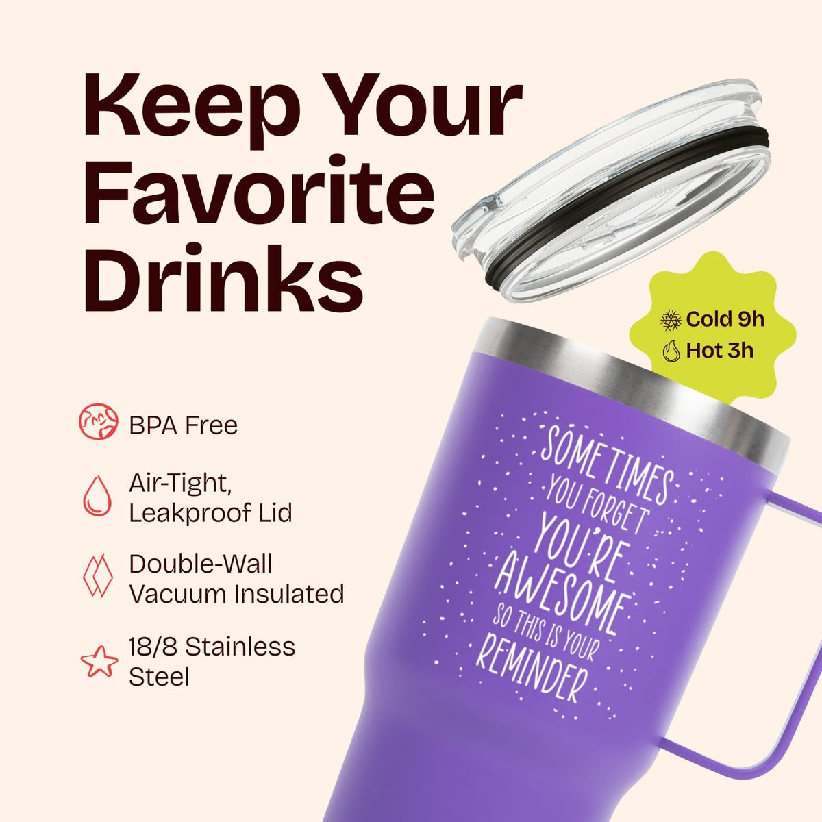 20 Ounce Vacuum Insulated Tumbler With Handle Purple V85775