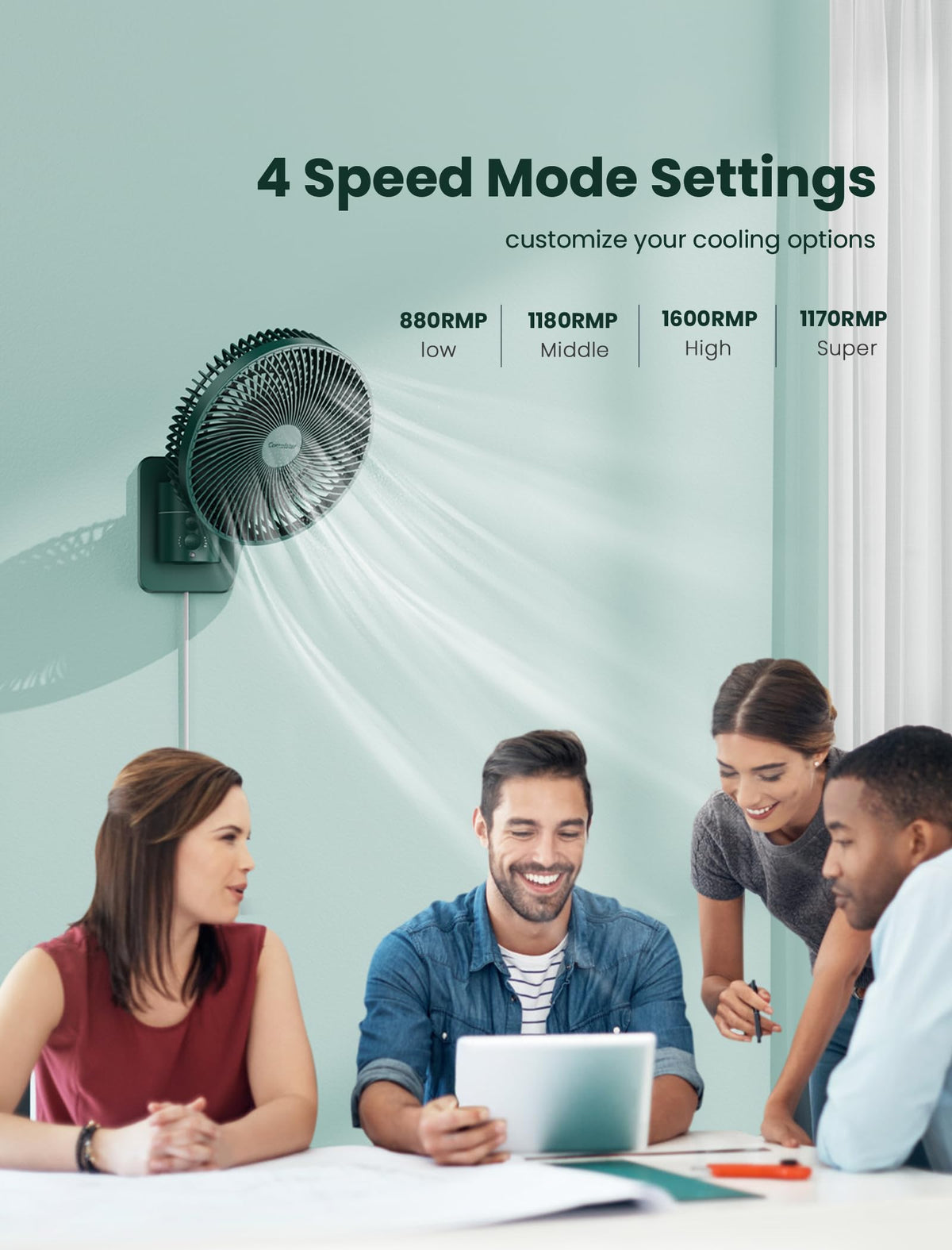 Wall Mounted Oscillating Fan with Remote and Timer, 8.5 Inch 4 Speeds D2491