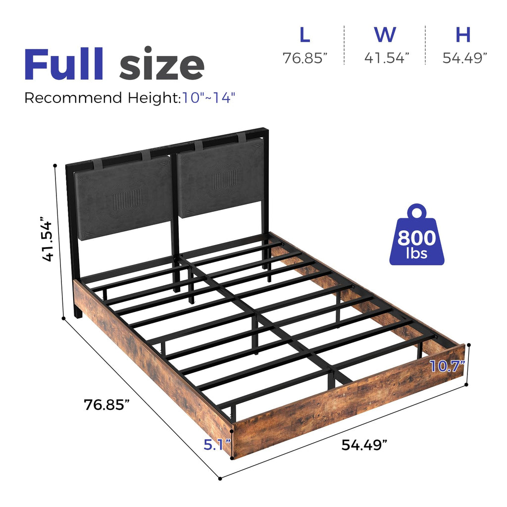 Full Size Floating Bed Frame with LED Lights and Adjustable Headboard L118783