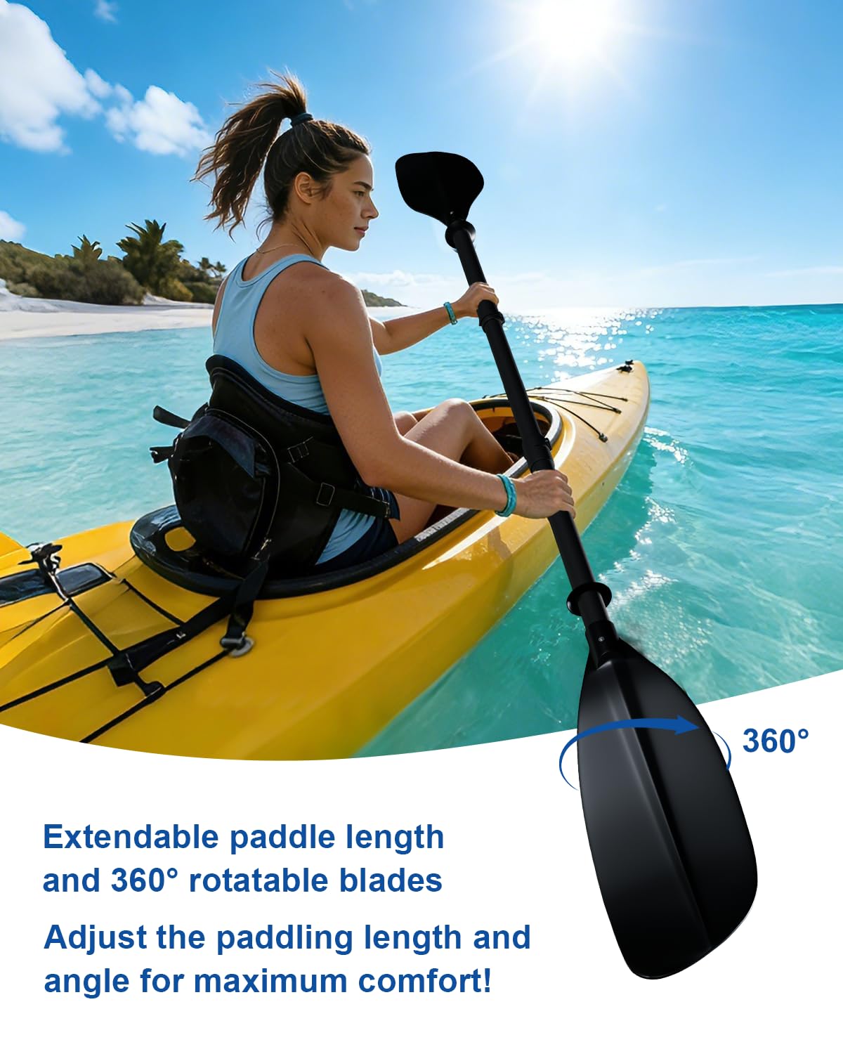 Adjustable Kayak Paddle 62–87 Inches Stainless Steel Fiberglass Non-Slip Grip with Carry Bag H6396