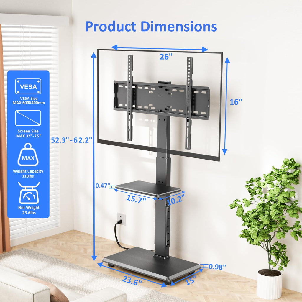 Rolling TV Stand with Power Outlet for 32-75" TV Z7444