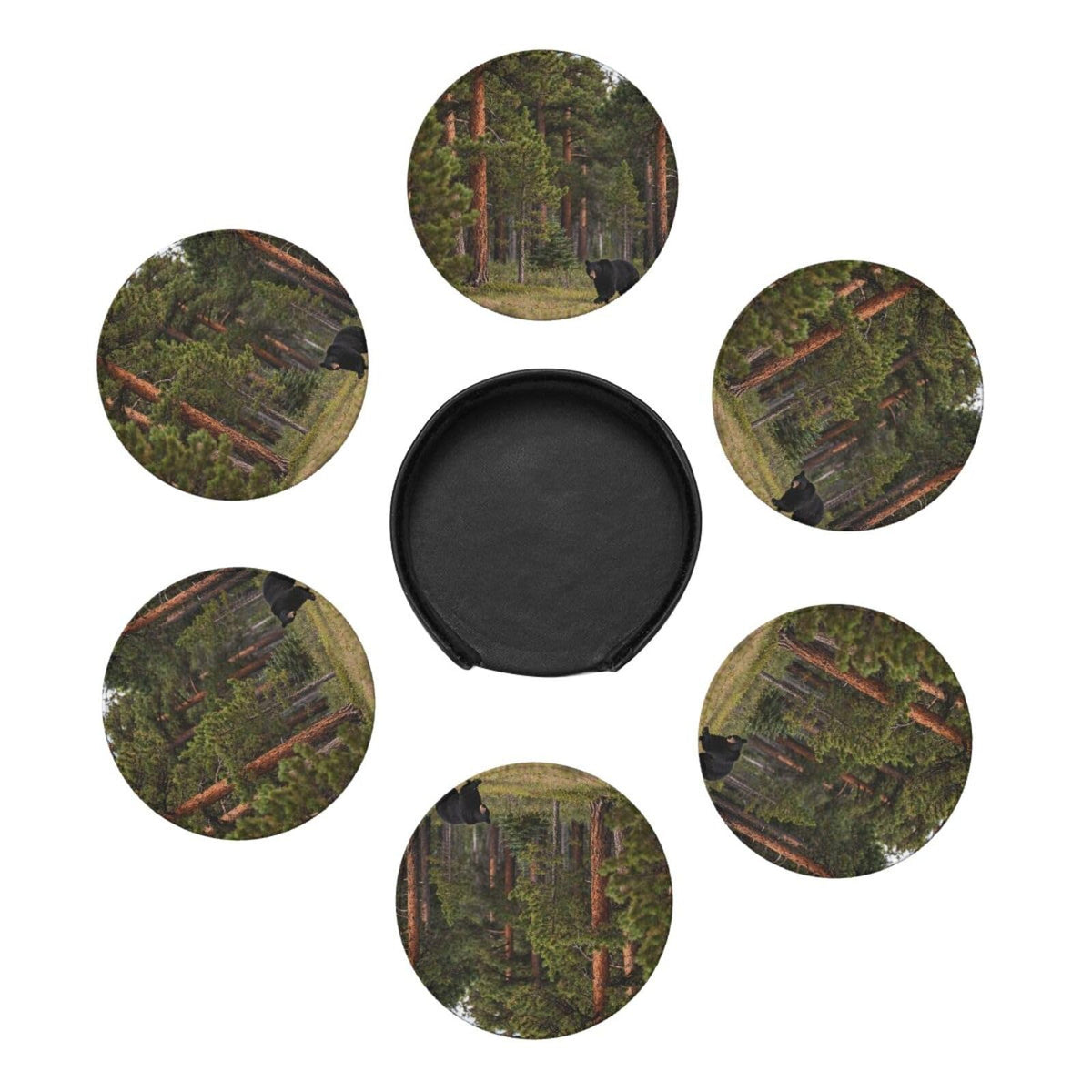Black Bear Pattern Leather Coasters Set of 6 N14161