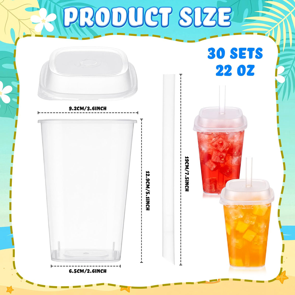 30 Pack 22 oz Clear Plastic Cups with Lids & Straws F637317