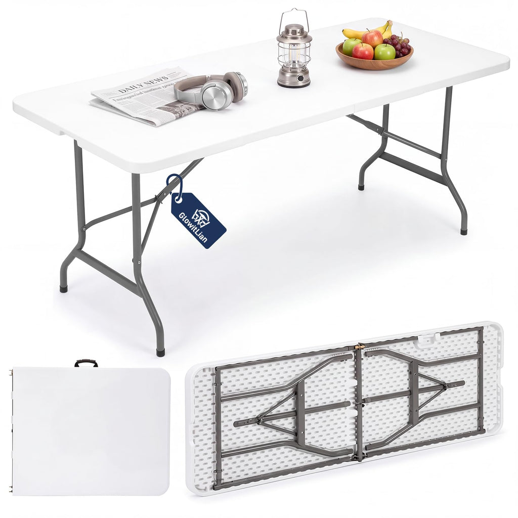 Folding Table 6ft Heavy-Duty 500lbs HDPE Steel White W46235