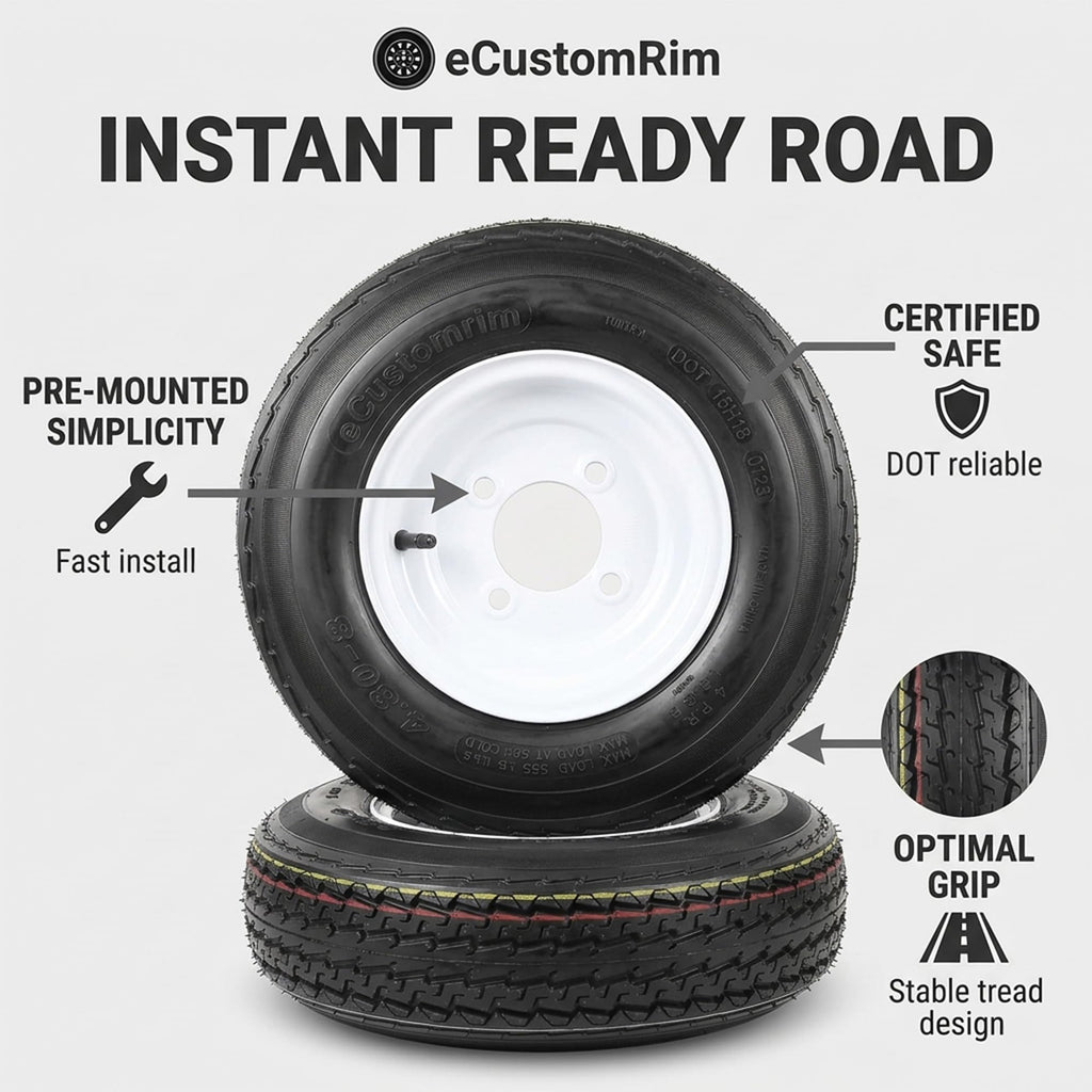 2-Pack Trailer Tire Rim Assembly 480-8 4.80-8 8 Inch LRC 4 Lug U7171