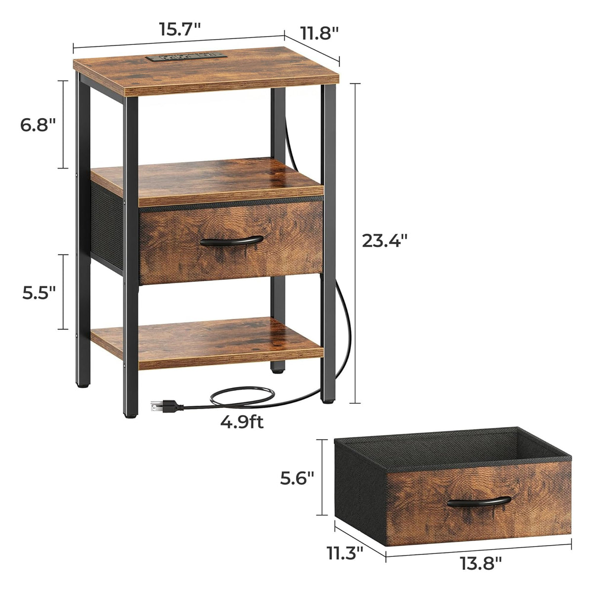 3-Tier Nightstand with Charging Station L40907