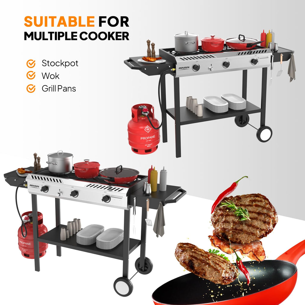 3 Burner Propane Gas Stove with Side Shelves U887