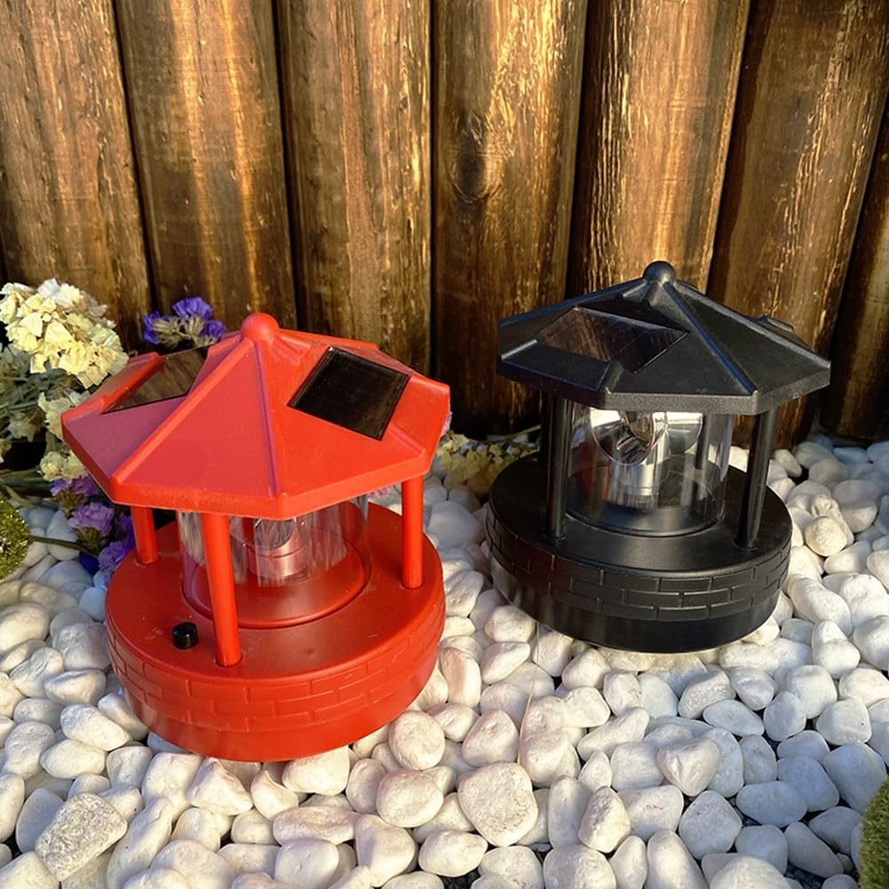 Rotating Solar Lighthouse Light Outdoor Garden Lawn Lamp with 2 Panels I403526