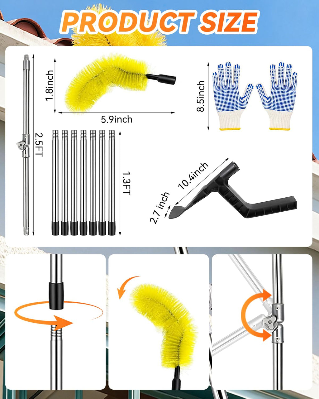13FT Adjustable Gutter Cleaning Tool Kit with Brush Head J75675