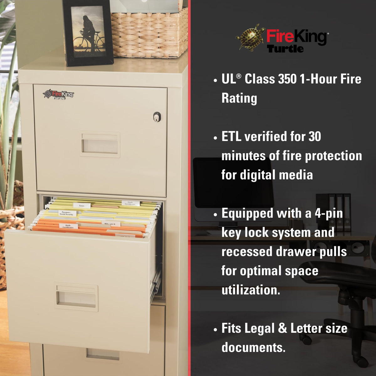 Black 4 Drawer Fire Rated File Cabinet Z995