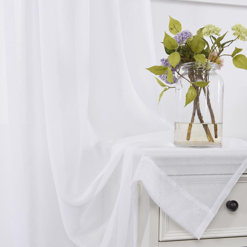 White 95 Inches Long Rod Pocket Sheer Curtains Set of 2 F4138
