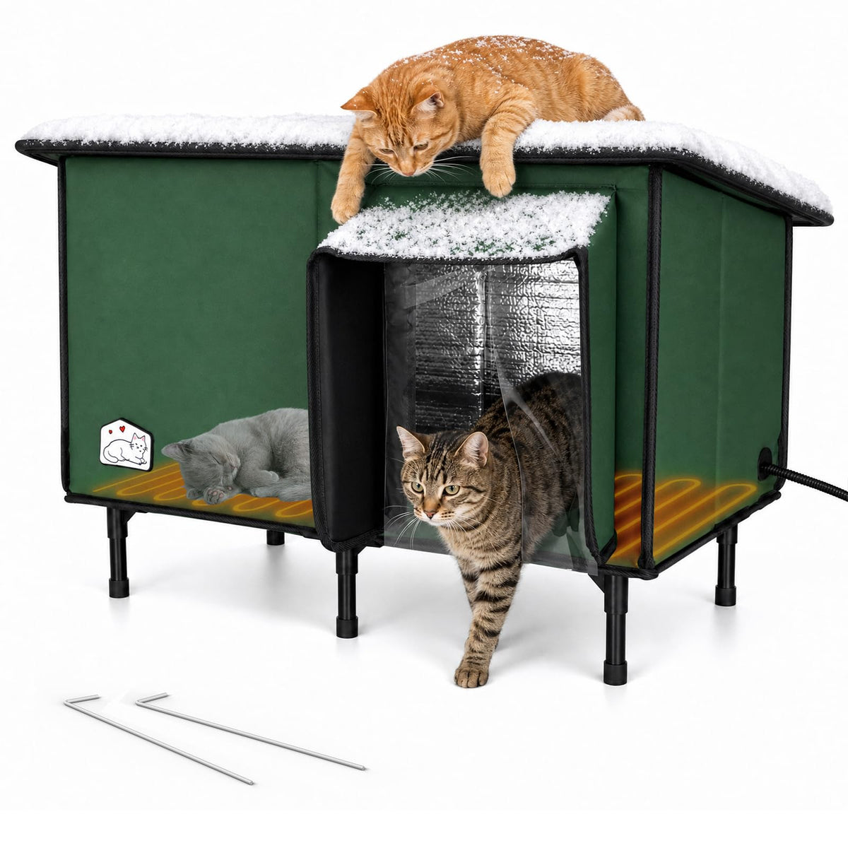 Weatherproof Insulated Heated Cat House with Heating Pad E316