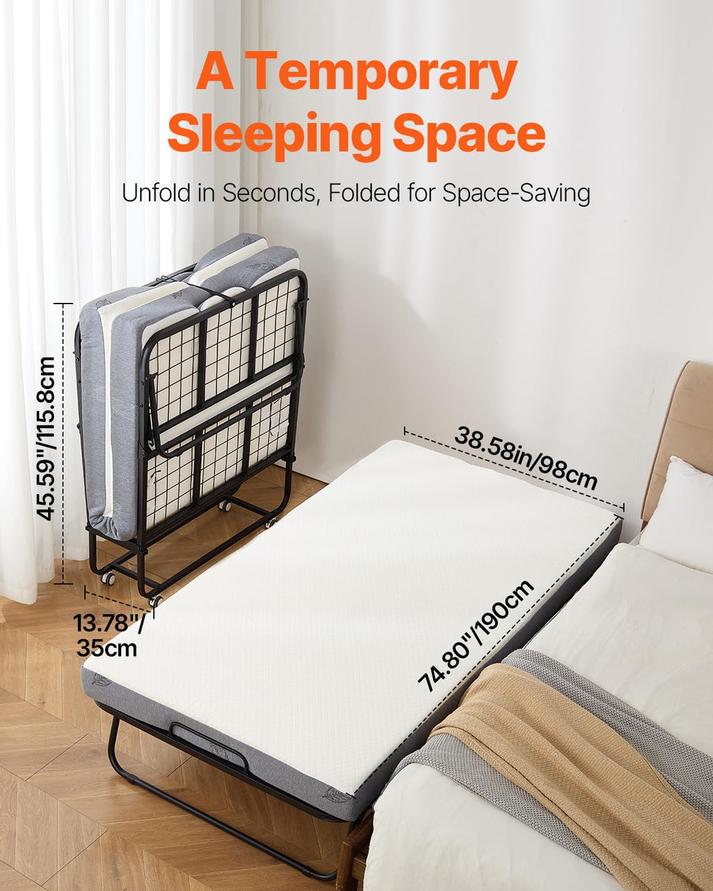 White Twin Size Folding Bed with 5 in Memory Foam Mattress X3413