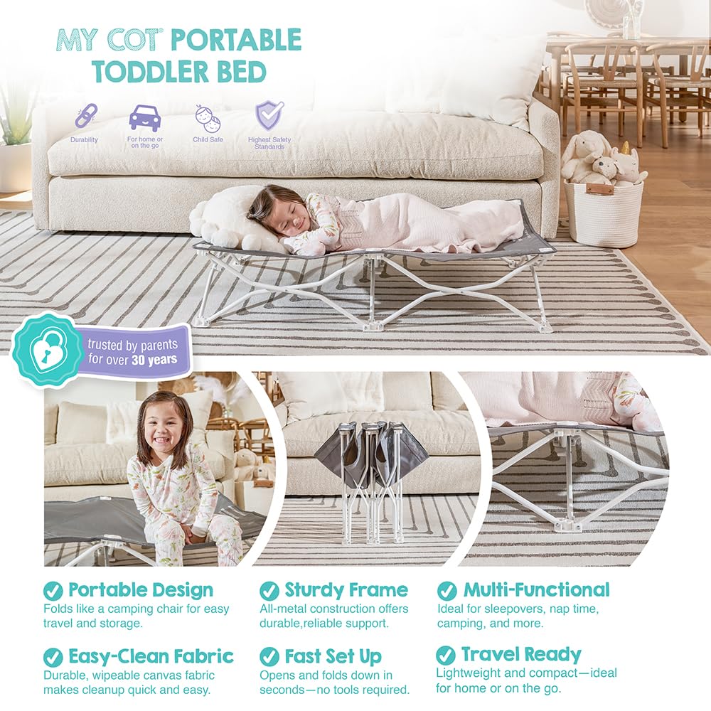 Portable Toddler Cot, Foldable Lightweight Travel Bed, Gray T2106