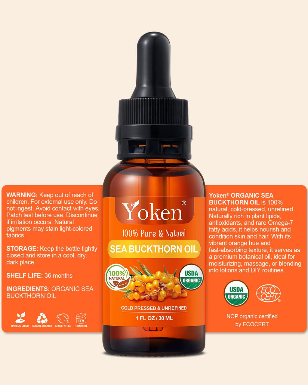 Cold Pressed Organic Sea Buckthorn Oil 1oz I44570