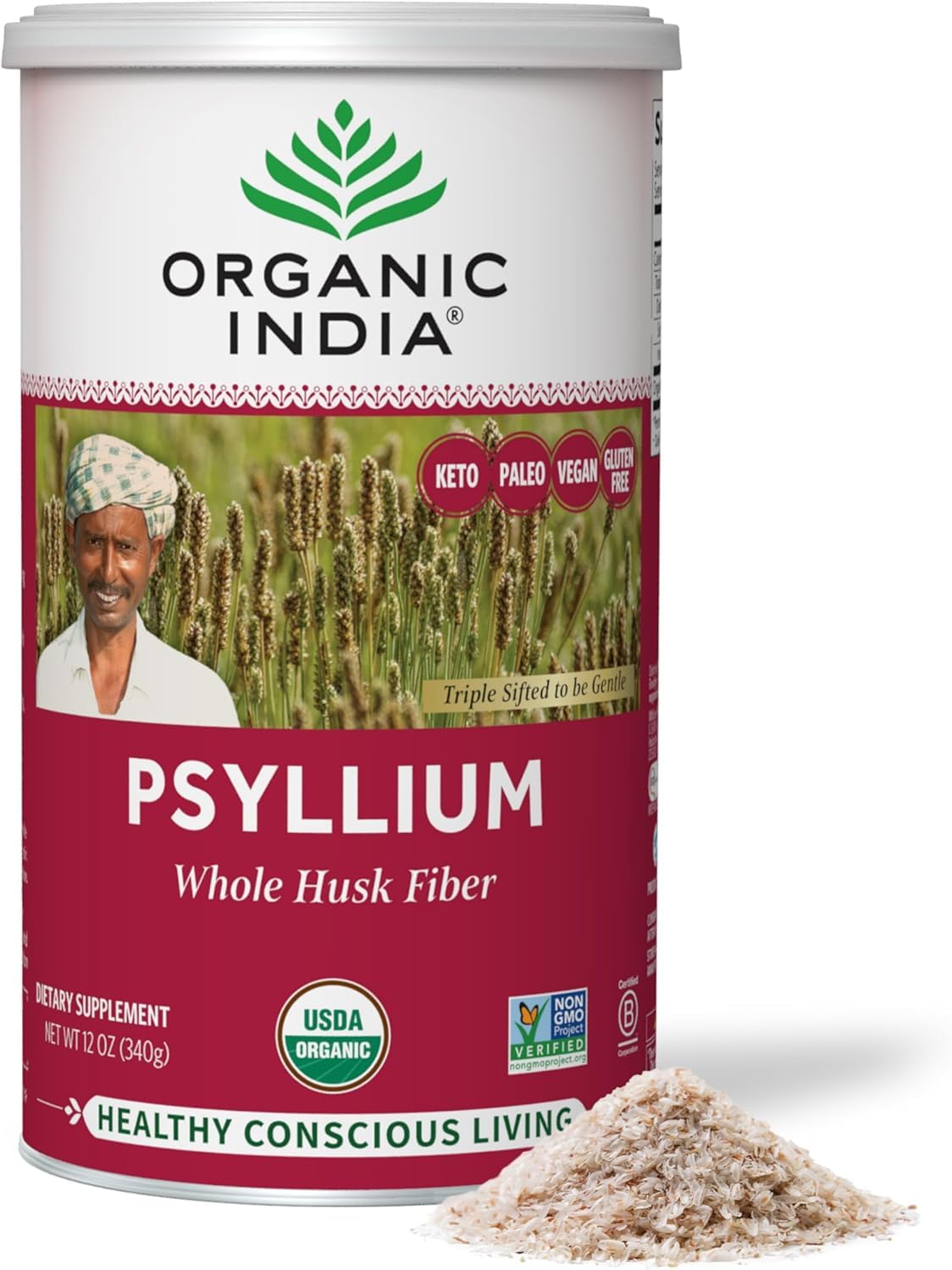 Whole Psyllium Husk Powder Organic Vegan 12 oz Z177590